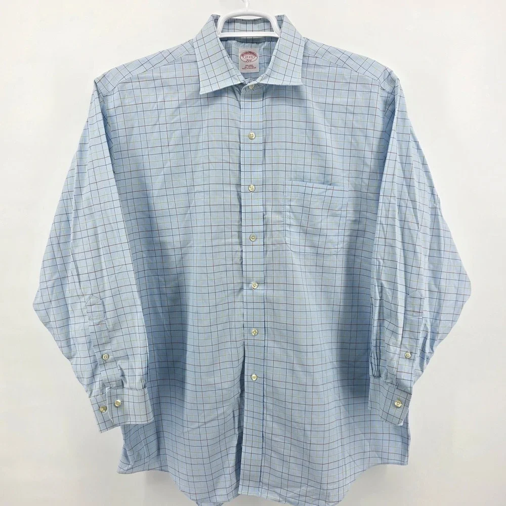 Brooks Brothers 346 Dress Shirt Mens 17-2/3 Non Iron All Cotton Multicolor Check - Picture 3 of 7